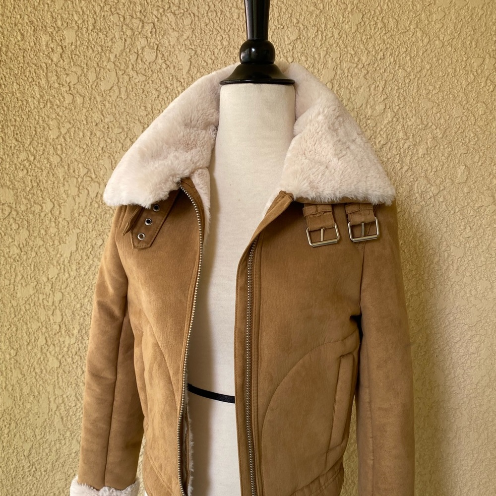 H&M Divided Faux Suede Butterscotch Moto Jacket  Size 0